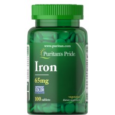 Железо сульфат, Iron, Puritan's Pride, 65 мг, 100 таблеток