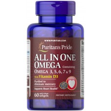 Омега 3-5-6-7-9 и витамин D3, Omega 3, 5, 6, 7 & 9 with Vitamin D3, Puritan's Pride, 60 гелевых капсул