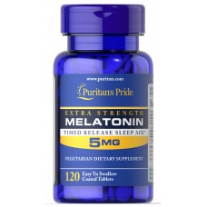 Мелатонин, Melatonin, Puritan's Pride, 5 мг, 120 таблеток (медленного высвобождения)