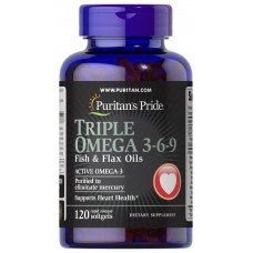 Омега 3-6-9, Triple Omega 3-6-9, Puritan's Pride, рыбий жир и льняное масло, 120 гелевых капсул