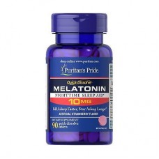 Мелатонин быстрого растворения, Melatonin, Puritan's Pride, клубника, 10 мг, 90 быстрорастворимых таблеток