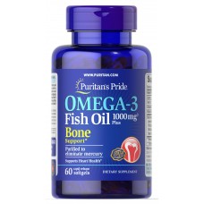 Омега-3, рыбий жир, Omega-3 Fish Oil, Puritan's Pride, для костей, 1000 мг, 60 гелевых капсул