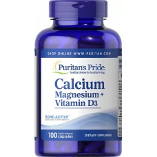 Кальций, магний плюс витамин D3, Calcium Magnesium plus Vitamin D, Puritan's Pride, 100 капсул