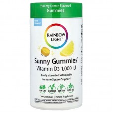 Витамин D3, Gummies Vitamin D3, Rainbow Light, лимон, 25 мкг (1000 МЕ), 100 жевательных таблеток