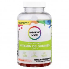 Витамин Д3, Vitamin D3, Rainbow Light, высокоэффективный, вкус персика, 2000 МЕ, 120 жевательных конфет