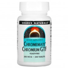Хром, Chromemate Chromium GTF, Source Naturals, 200 мкг, 240 таб.