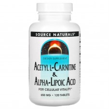 Ацетил карнитин + альфа-липоевая кислота, Acetyl L-Carnitine & Alpha-Lipoic Acid, Source Naturals, 650 мг, 120 таблеток