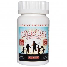 Витамин D3 для детей, Kids' D3, Source Naturals, быстрорастворимые, вкус ягод, 200 таб.