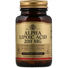 Альфа-липоевая кислота, Alpha Lipoic Acid, Solgar, 200 мг, 50 вегетарианских капсул