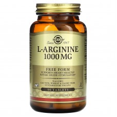 Aргинин, L-Arginine, Solgar, свободная форма, 1000 мг, 90 таблеток