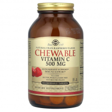 Витамин С  жевательный, Chewable Vitamin C, Solgar, вкус клюква-малина, 500 мг, 90 жевательных таблеток