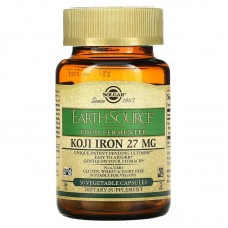 Железо, Koji Iron, Solgar, 27 мг, ферментированное, 30 растительных капсул