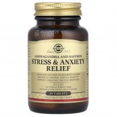Снятие стресса и тревоги, ашваганда и шафран, Stress & Anxiety Relief, Ashwagandha and Saffron, Solgar, 30 таблеток