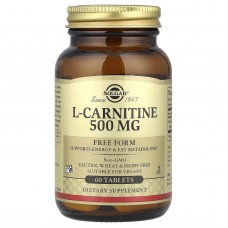 Карнитин (L-Carnitine), Solgar, свободная форма, 500 мг, 60 таблеток