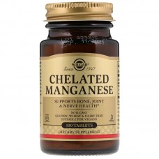 Марганец, Chelated Manganese, Solgar, хелатный, 100 таблеток