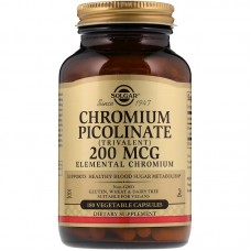 Хром пиколинат, Chromium Picolinate, Solgar, 200 мкг, 180 вегетарианских капсул