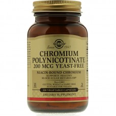 Хром полиникотинат, Chromium Polynicotinate, Solgar, без дрожжей, 200 мкг, 100 вегетарианских капсул