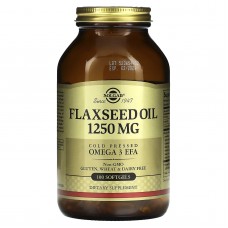 Льняное масло, Flaxseed Oil, Solgar, 1250 мкг, 100 гелевых капсул