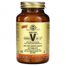Мультивитамины и хелатные минералы без железа, Formula V, VM-75, Solgar, 90 таблеток