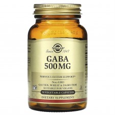 ГАМК, Гамма-аминомасляная кислота, GABA, Solgar, 500 мг, 50 растительных капсул