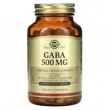 ГАМК, Гамма-аминомасляная кислота, GABA, Solgar, 500 мг, 100 растительных капсул