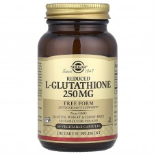 Глутатион, L-Glutathione, Solgar, пониженный, 250 мг, 60 растительных капсул