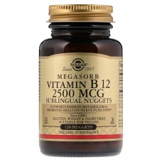 Витамин В12 (кобаламин), Megasorb Vitamin B12, Solgar, сублингвальный, 2500 мкг, 120 таблеток