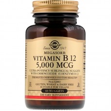 Витамин В12,  Vitamin B12, Solgar, сублингвальный, 5000 мкг, 60 таблеток