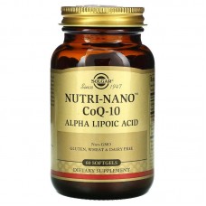 Коэнзим Q10 и альфа липоевая кислота, Nutri-Nano CoQ-10 Alpha Lipoic Acid, Solgar, 60 гелевых капсул