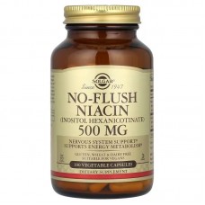Ниацин, No-Flush Niacin, Solgar, не вызывающий покраснения, 500 мг, 100 капсул