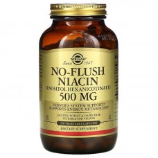 Ниацин, No-Flush Niacin, Solgar, не вызывающий покраснений, 500 мг, 250 вегетарианских капсул