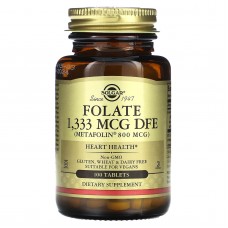 Фолиевая кислота, Folate, Solgar, фолат, 1333 мкг DFE (800 мкг), 100 таблеток