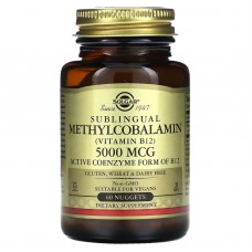 Витамин В12 (метилкобаламин), Methylcobalamin (Vitamin B12), Solgar, сублингвальный, 5000 мкг, 60 таблеток