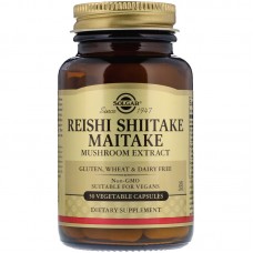 Лечебные грибы рейши, шиитаке и майтаке (Reishi Shiitake Maitake), Solgar, экстракт, 50 капсул