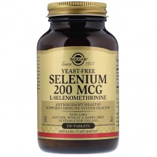 Селен, Selenium, Solgar, без дрожжей, 200 мкг, 250 таблеток