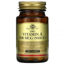 Витамин А, Dry Vitamin A, Solgar, 1500 мкг (5000 МЕ), 100 таблеток