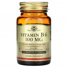 Витамин В6, Vitamin B6, Solgar, 100 мг, 100 вегетарианских капсул