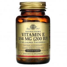 Витамин Е (d-альфа-токоферол), Vitamin E, Solgar, натуральный, 134 мг (200 МЕ), 100 гелевых капсул