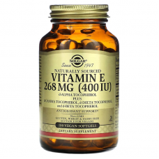 Витамин Е, Vitamin E, Solgar, натуральный, 268 мг (400 МЕ), 100 вегетарианских гелевых капсул