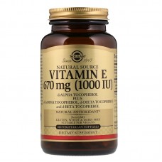 Витамин Е, Vitamin E, Solgar, натуральный, 670 мг (1000 МЕ), 100 вегетарианских гелевых капсул