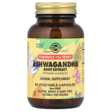 Ашваганда, экстракт корня, Ashwagandha, Solgar, 60 вегетарианских капсул