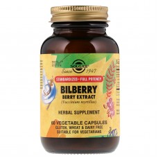 Черника для зрения, Bilberry Berry, Solgar, экстракт, 60 капсул