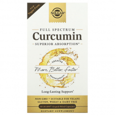 Куркумин, Curcumin, Solgar, полный спектр, 60  гелевых капсул