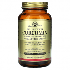 Куркумин, Curcumin, Solgar, полный спектр, 90  гелевых капсул