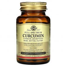 Куркумин, Curcumin, Solgar, полный спектр, 30  гелевых капсул