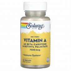Витамин А, Dry Vitamin A, Solaray, 7500 мкг, 60 вегетарианских капсул
