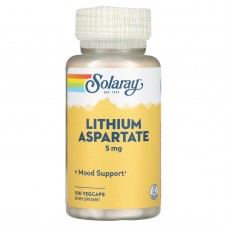 Литий, Lithium Aspartate, Solaray, 5 мг, 100 капсул