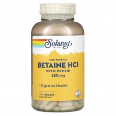 Бетаин HCl + пепсин, HCL with Pepsin, Solaray, высокоэффективный, 650 мг, 250 вегетарианских капсул