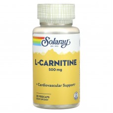 L-карнитин, L-Carnitine, Solaray, свободная форма, 500 мг, 30 вегетарианских капсул