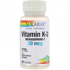 Витамин К2 Менахинон-7, Vitamin K-2, Solaray, 50 мкг, 30 капсул